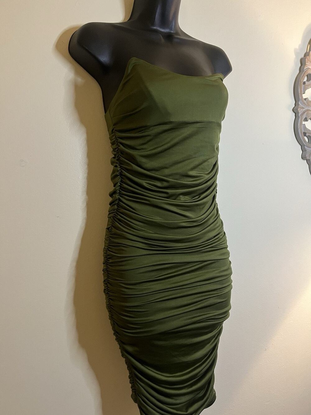 NWT Fashion Nova Dress Size XS Olive Women Fitted Open Back